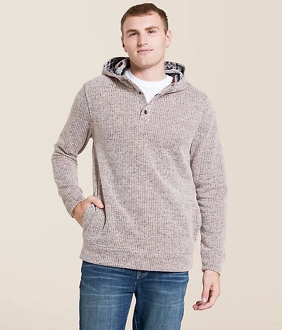 Striped Knit Hooded Henley Sweatshirt