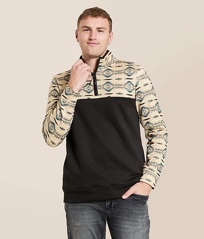 Pieced Southwestern Print Quarter Zip Pullover