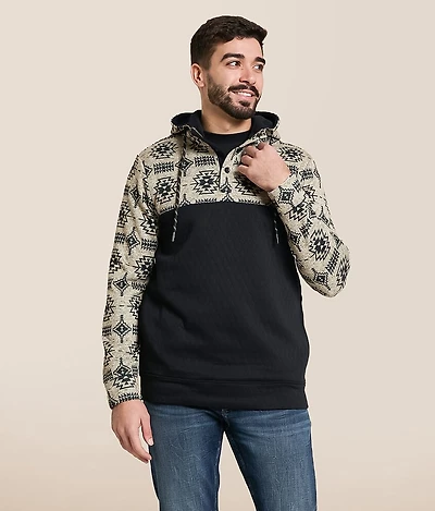 Pieced Quarter Snap Hooded Sweatshirt