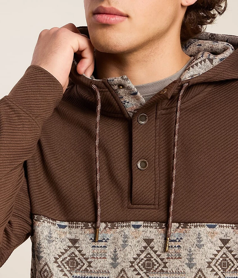 Pieced Western Henley Hooded Sweatshirt