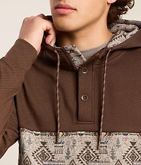 Pieced Western Henley Hooded Sweatshirt