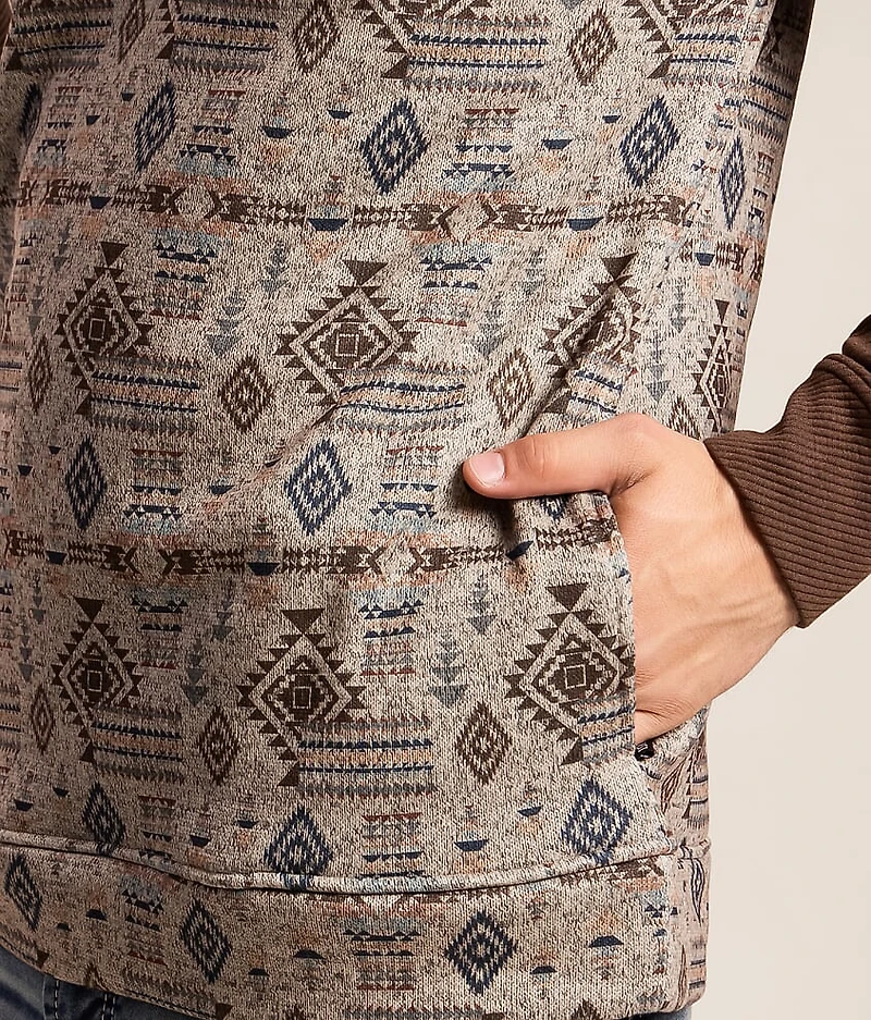 Pieced Western Henley Hooded Sweatshirt