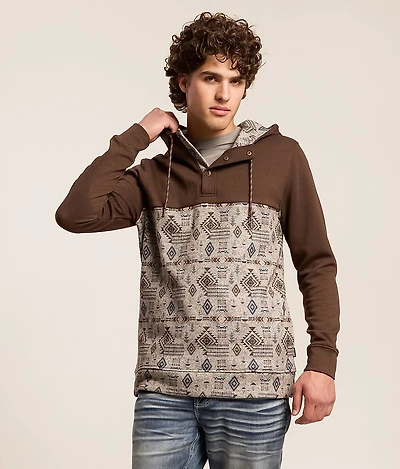 Pieced Western Henley Hooded Sweatshirt