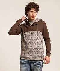 Pieced Western Henley Hooded Sweatshirt