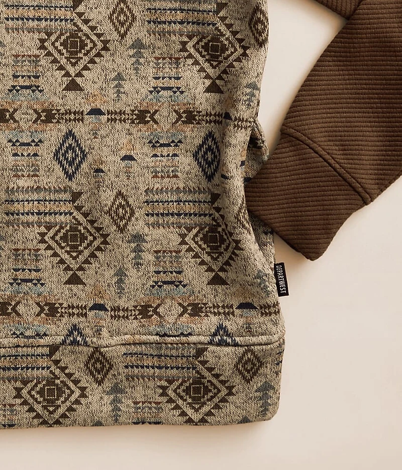 Boys - Pieced Western Henley Hooded Sweatshirt