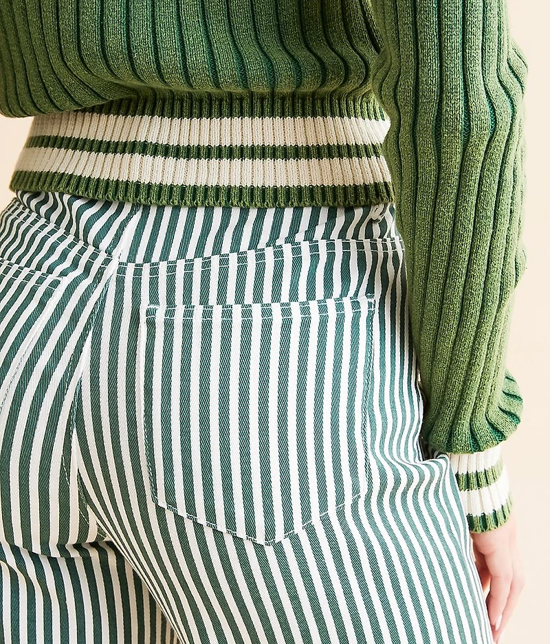 High Rise Wide Leg Striped Stretch Pant