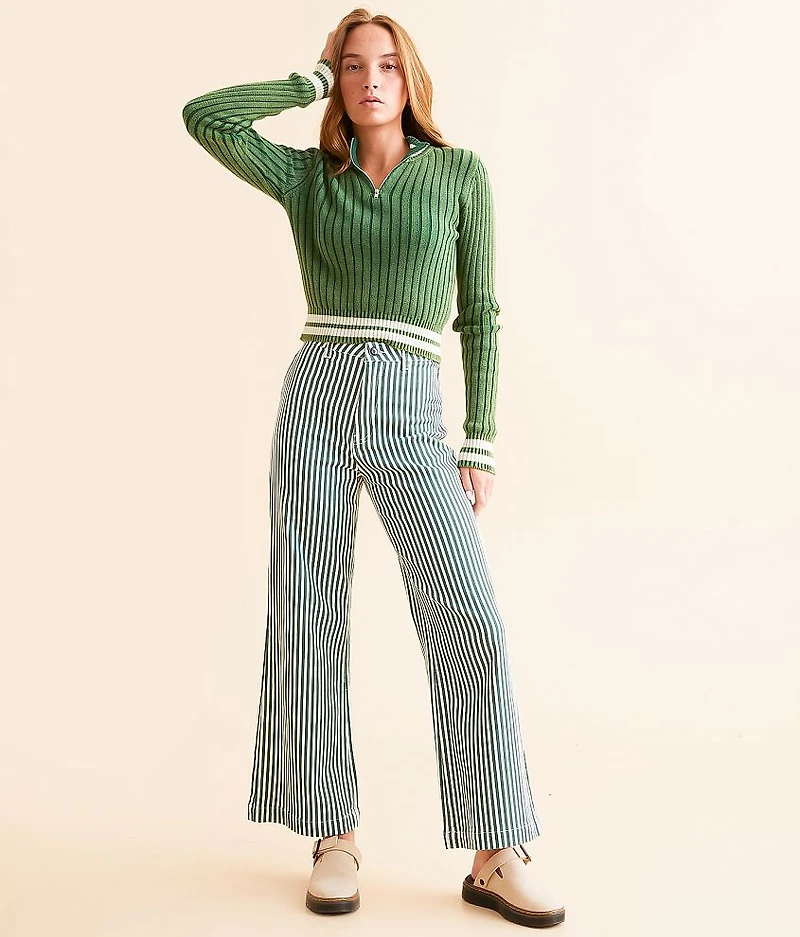 High Rise Wide Leg Striped Stretch Pant