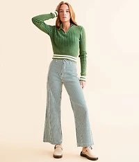 High Rise Wide Leg Striped Stretch Pant