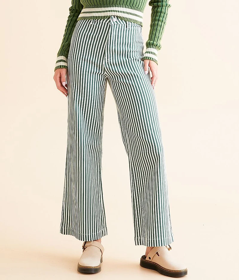 High Rise Wide Leg Striped Stretch Pant