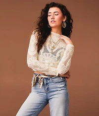 Floral Laser-Cut Cropped Top
