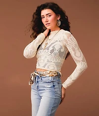 Floral Laser-Cut Cropped Top