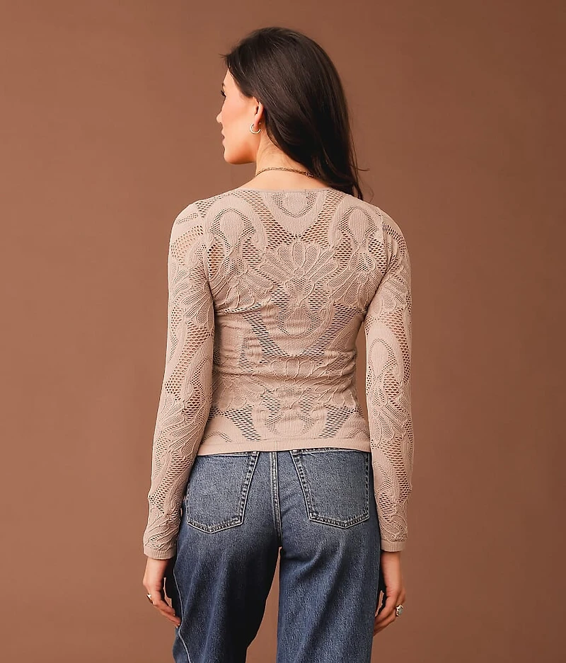 Floral Laser-Cut Cropped Top