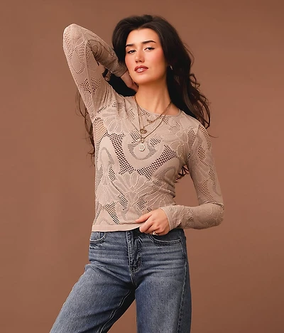 Floral Laser-Cut Cropped Top