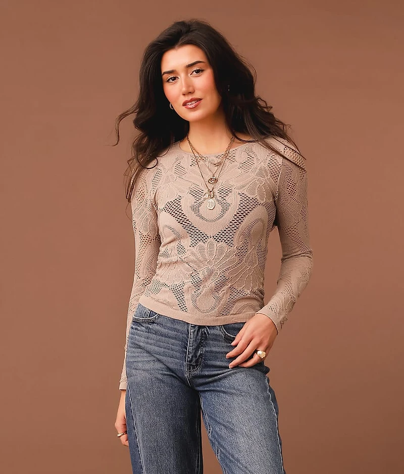 Floral Laser-Cut Cropped Top