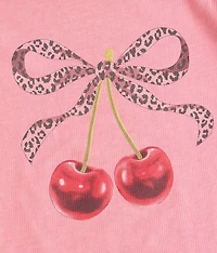 Girls - Cherries & Leopard Bow T-Shirt