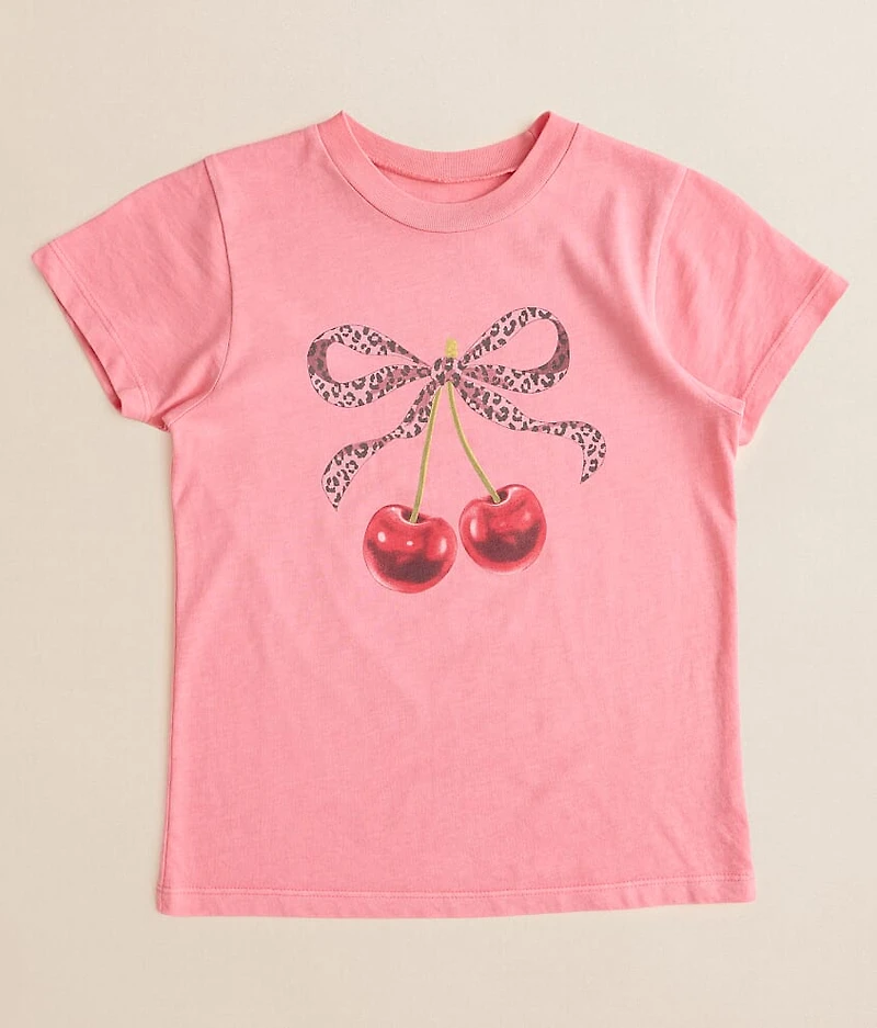 Girls - Cherries & Leopard Bow T-Shirt