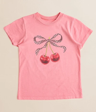 Girls - Cherries & Leopard Bow T-Shirt