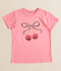 Girls - Cherries & Leopard Bow T-Shirt