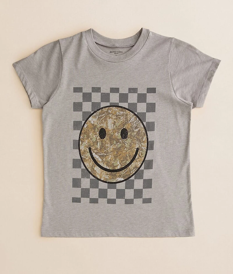 Girls - Modish Rebel Camo Smiley Checkered T-Shirt