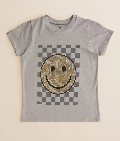 Girls - Modish Rebel Camo Smiley Checkered T-Shirt