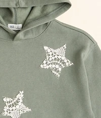 Girls - Star Crochet Applique Hooded Sweatshirt