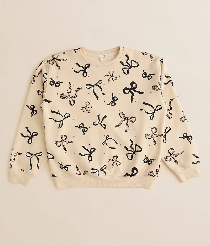 Girls - Rhinestone Cheetah Bow Pullover