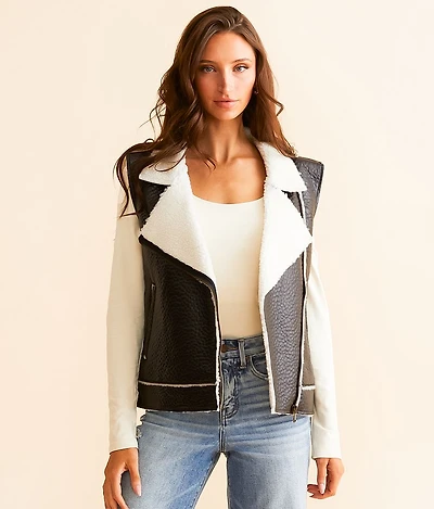 Faux Leather Sherpa Vest