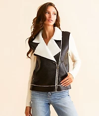 Faux Leather Sherpa Vest