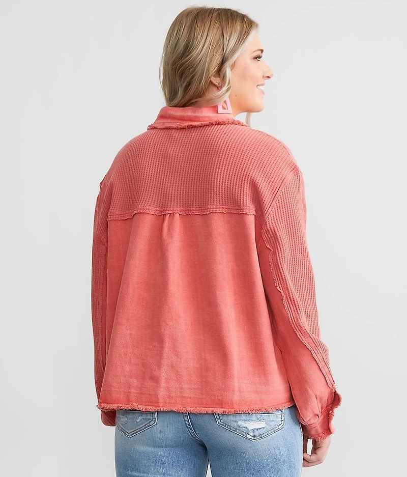Pieced Waffle Knit Denim Jacket