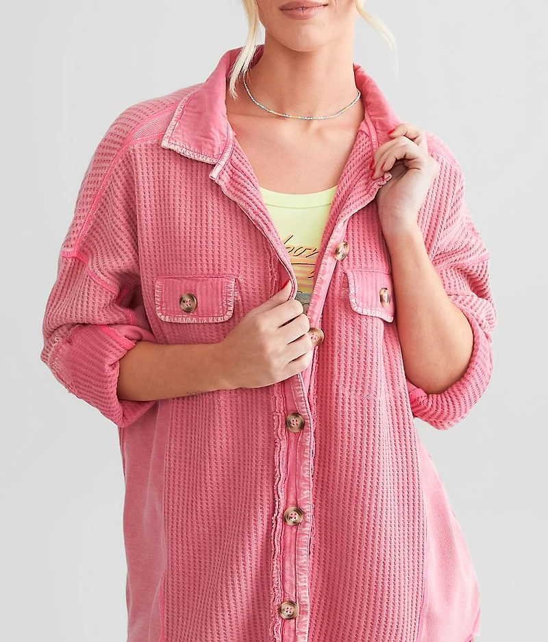 Washed Waffle Knit Boyfriend Shirt