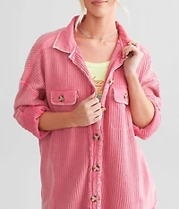 Washed Waffle Knit Boyfriend Shirt