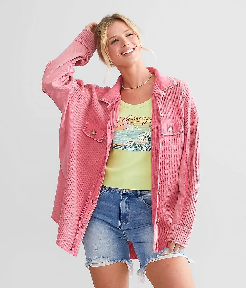 Washed Waffle Knit Boyfriend Shirt