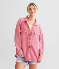 Washed Waffle Knit Boyfriend Shirt