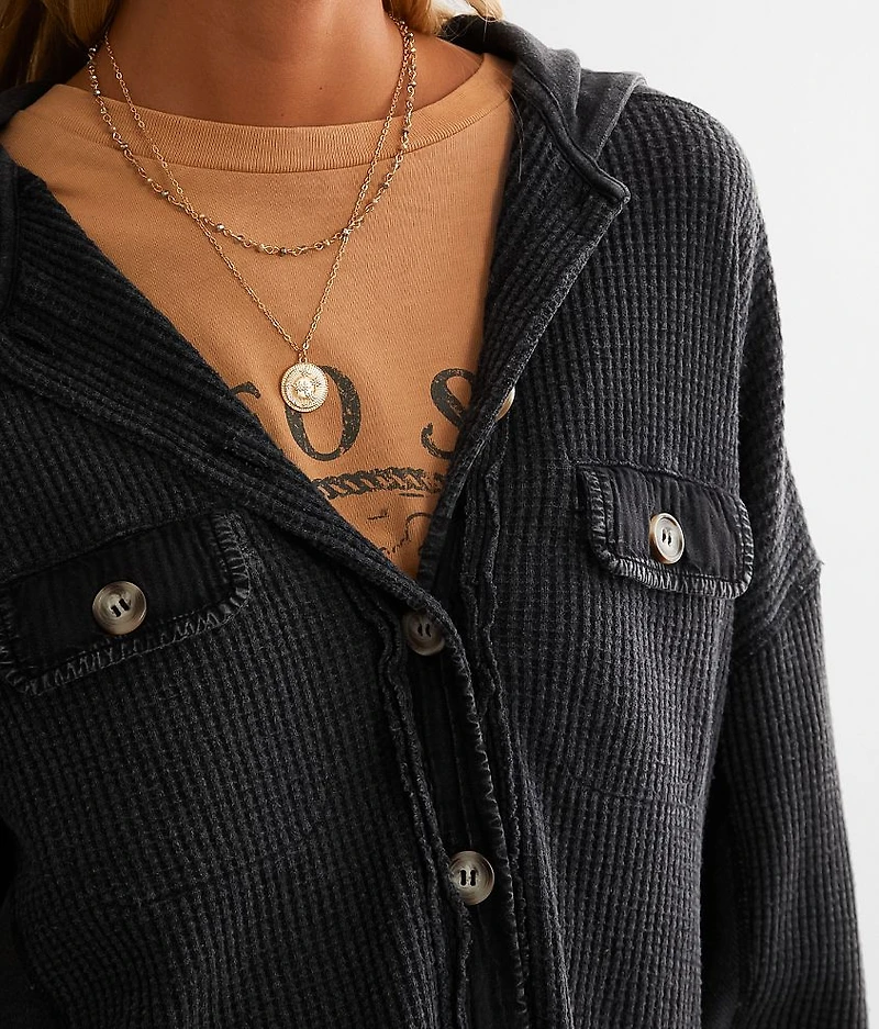 Hooded Waffle Knit Shirt
