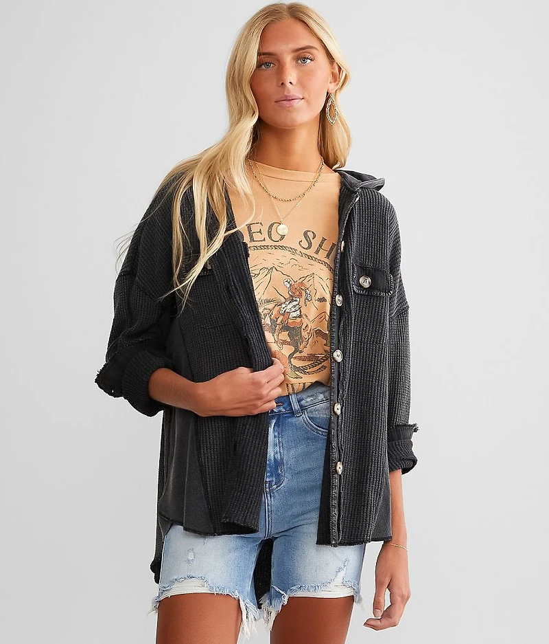 Hooded Waffle Knit Shirt