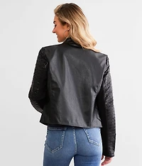 Textured Mock Neck Moto Jacket