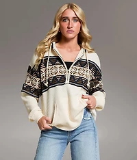 Pieced Sweater Waffle Knit Hoodie