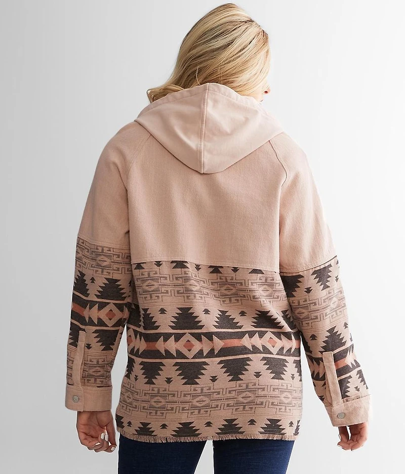 Pieced Denim Hooded Shacket