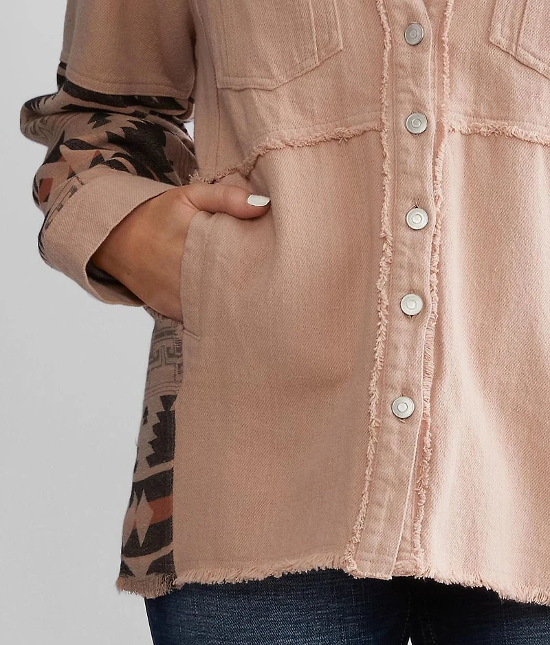 Pieced Denim Hooded Shacket