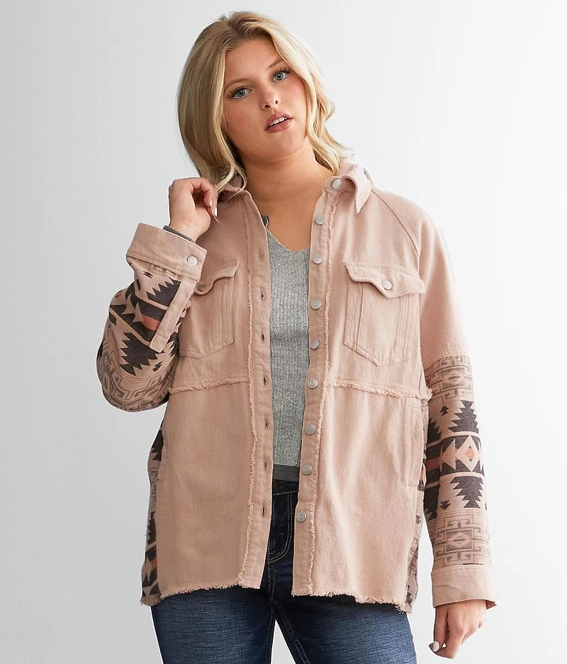 Pieced Denim Hooded Shacket