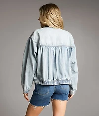 Ruched Denim Bomber Jacket