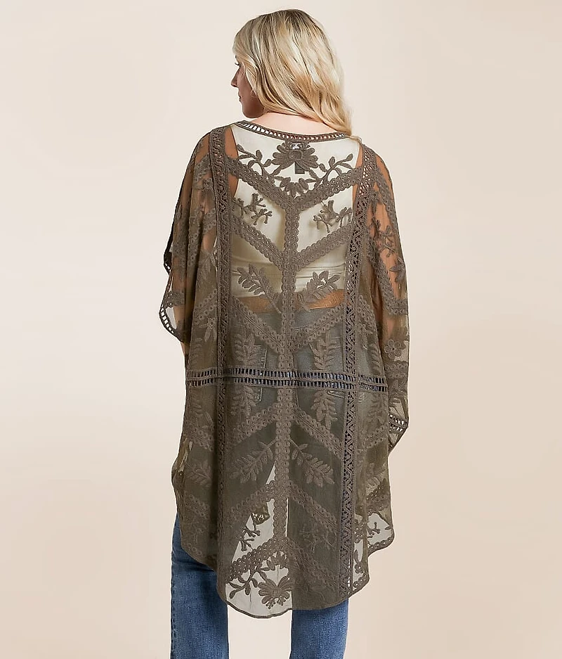 Embroidered Mesh Kimono - One Size