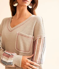 Waffle Knit Striped Top