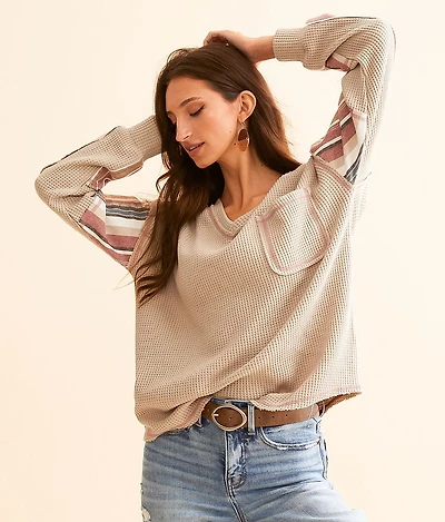 Waffle Knit Striped Top