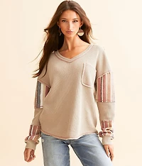 Waffle Knit Striped Top