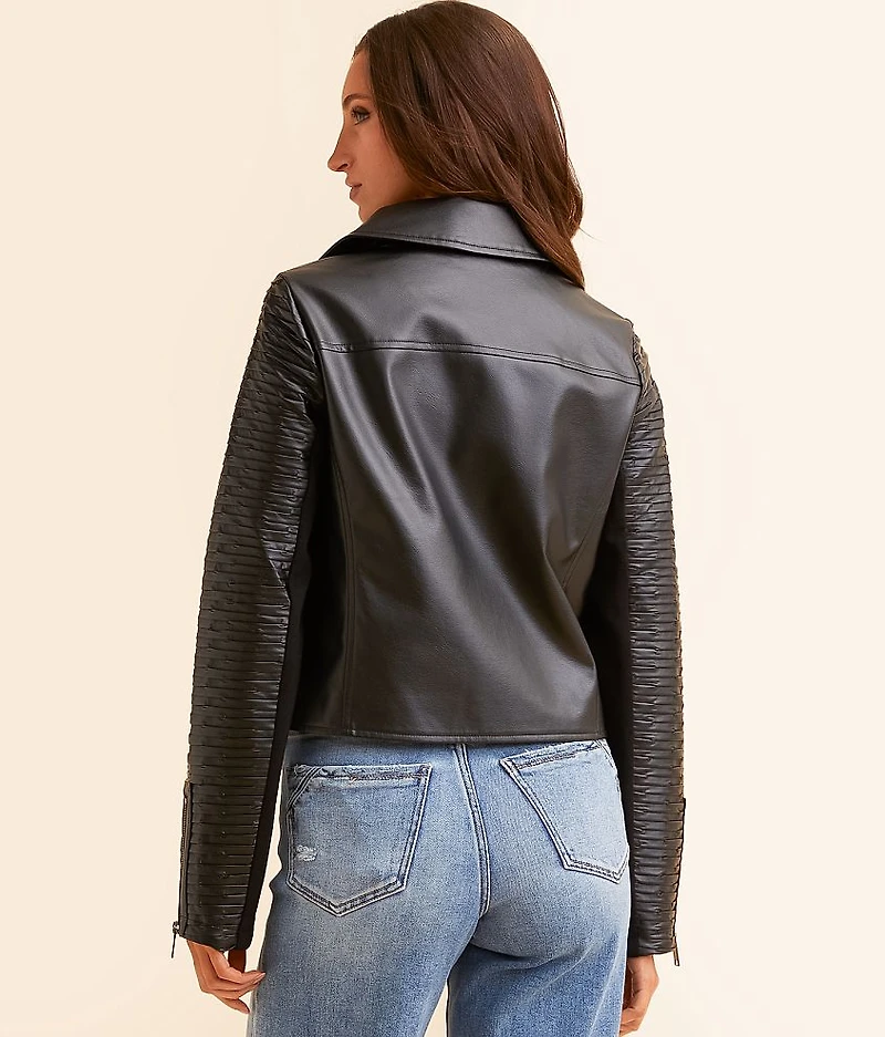 Faux Leather Moto Cropped Jacket