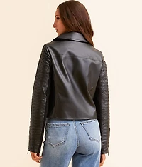 Faux Leather Moto Cropped Jacket