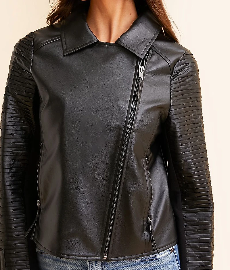 Faux Leather Moto Cropped Jacket