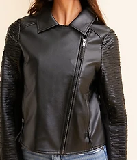 Faux Leather Moto Cropped Jacket