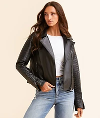 Faux Leather Moto Cropped Jacket